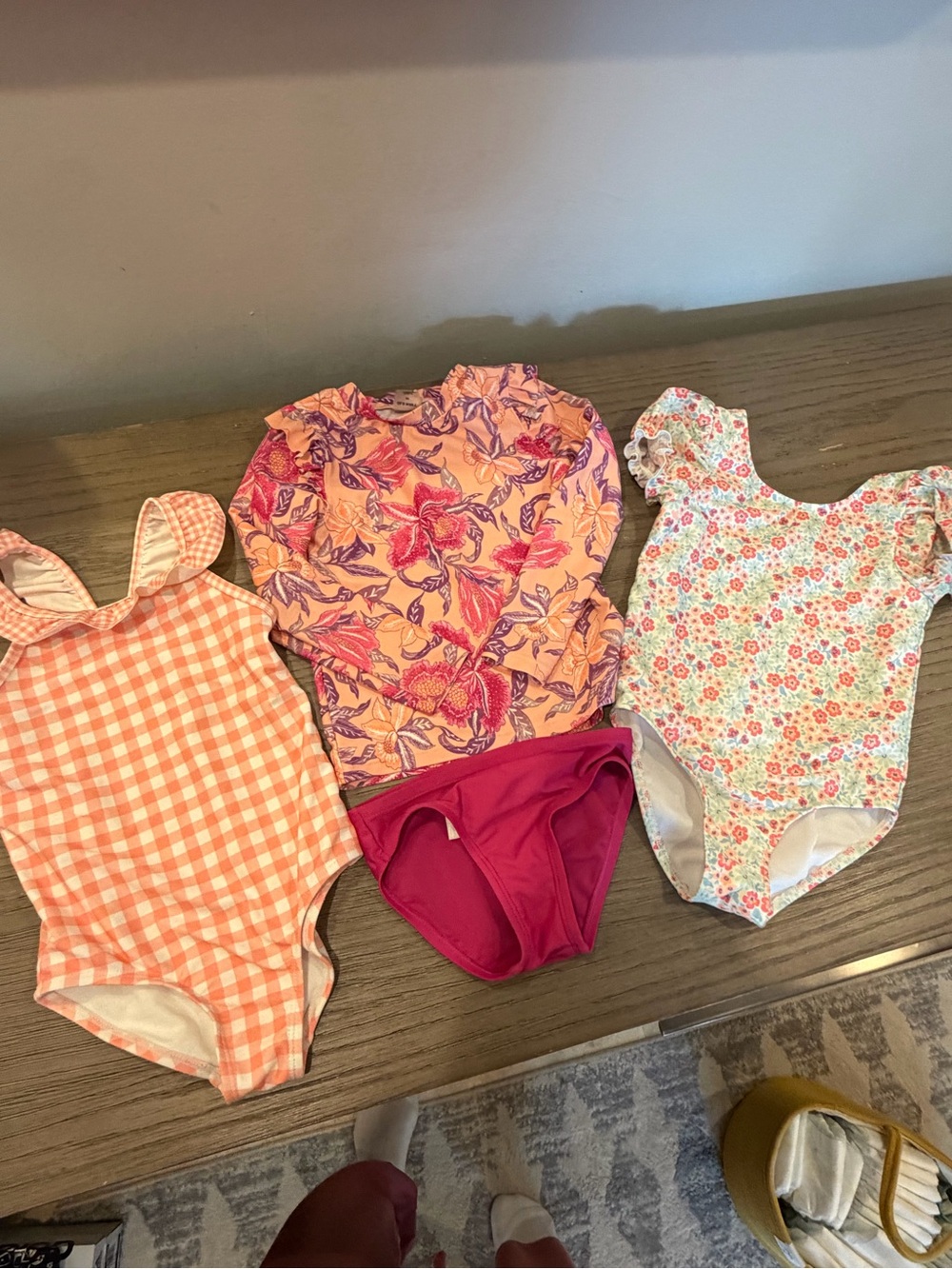 Girls Floral Pink Long-Sleeve Swim Bodysuit